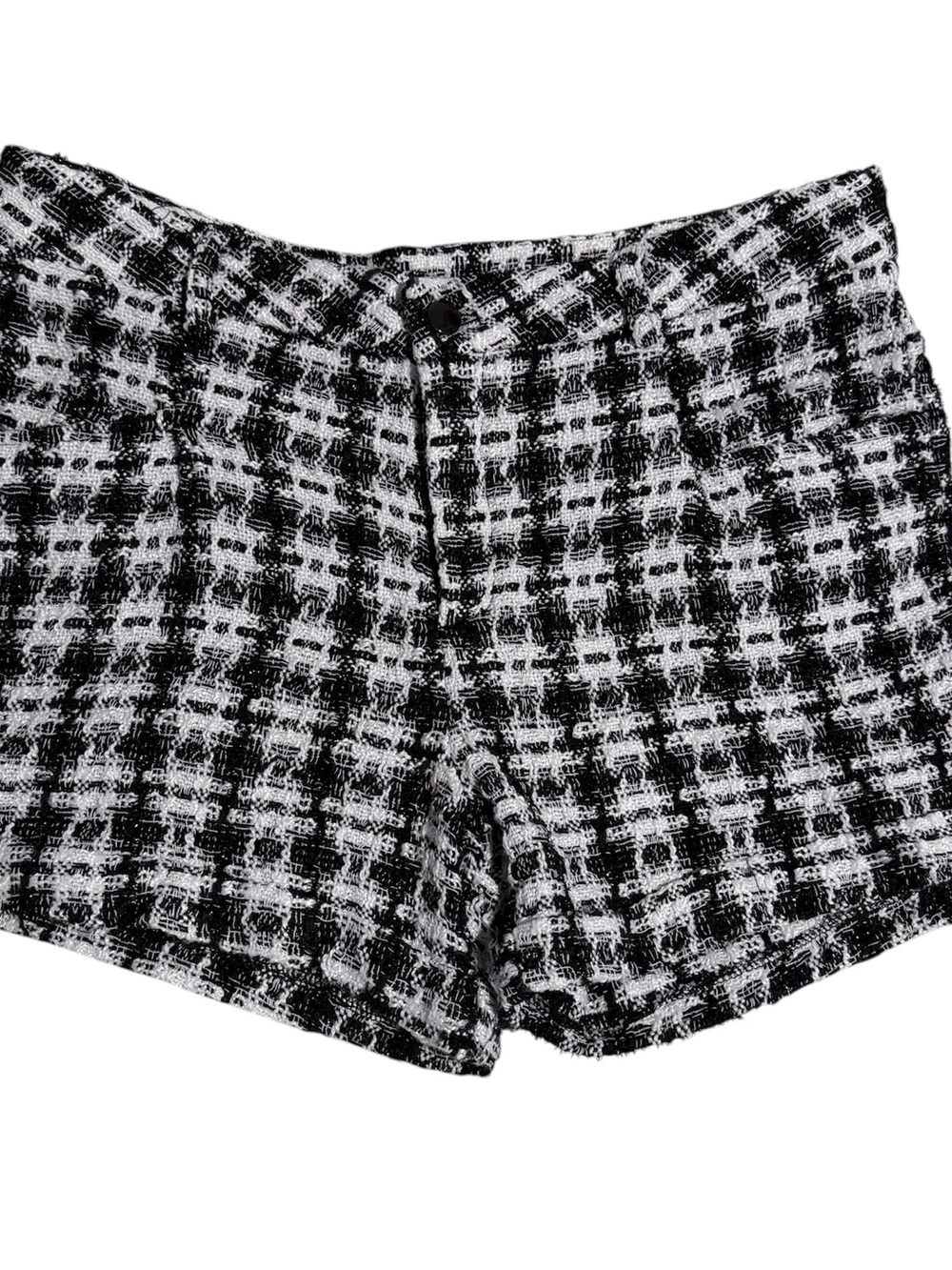 Classic Black & White Tweed High-Waist Women's Shorts - Picture 2 of 11